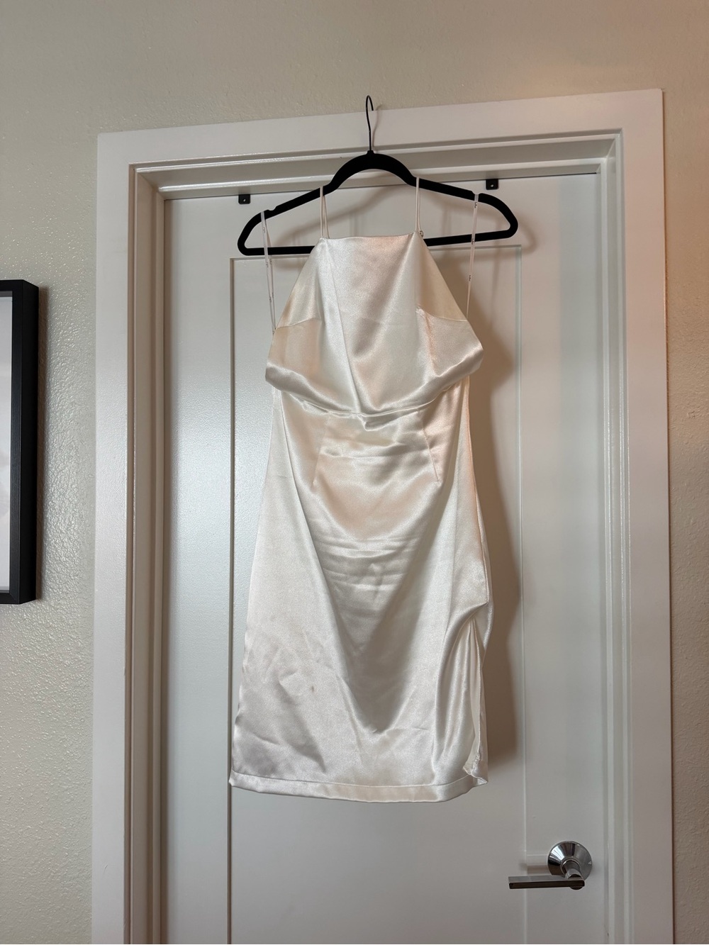 Lulu's Cream Satin Low Back/High Neck Midi Dress